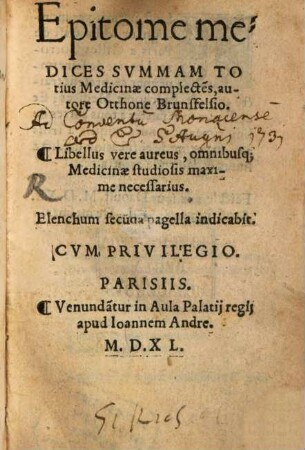 Epitome Medices Summam totius medicinae Complectens