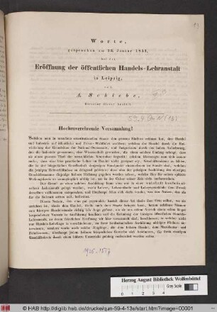 Worte, gesprochen am 23. Janur 1831. bei der Eröffnung der öffentlichen Handels-Lehranstalt in Leipzig