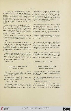 Vorstands-Sitzung vom 11. Mai 1905 / Séance du Comité du 17 mai 1905