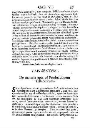 Caput Sextum. De materia apta ad Productionem Testaceorum