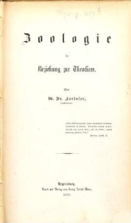 Das Buch der Natur : Entwurf einer kosmologischen Theodicee, 5. Zoologie in Beziehung zur Theodicee