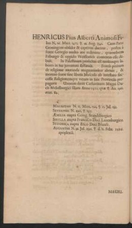 Henricus Pius Alberti Animosi Filius ...