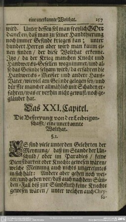 Das XXI. Capitel. Die Befreyung von der Leibeigenschafft, eine unerkannte Wolthat