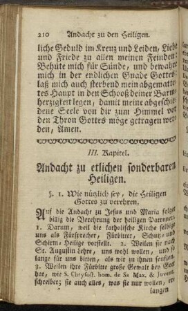 III. Kapitel. Andacht zu etlichen sonderbaren Heiligen