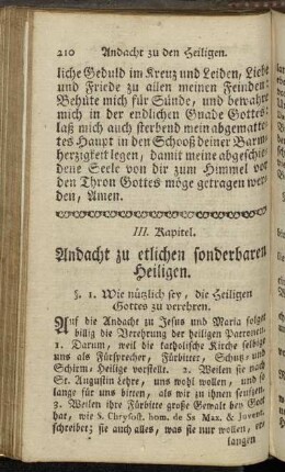 III. Kapitel. Andacht zu etlichen sonderbaren Heiligen