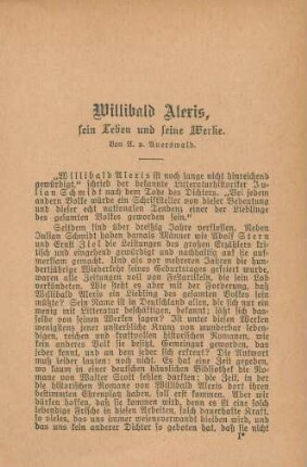 Willibald Alexis, sein Leben und seine Werke. Von A. v. Auerswald