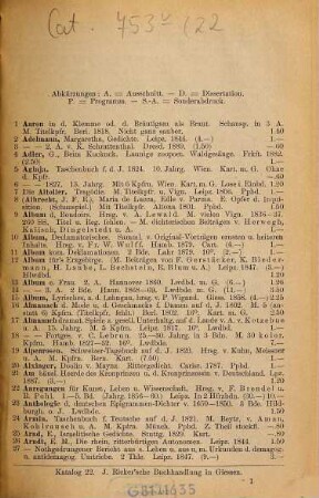 Katalog ... : J. Ricker'sche Buchhandlung in Gießen. [Sp. auch m. versch. Tit.] [Umschlagt.], 22