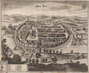 Vogelschaubild von Barth, Kupferst., 1652 : Statt Bardt / [Matthäus Merian]. - [Francofurti] : [Matthaei Merian Seel. Erben] , [1652]. - 1 Vogelschaubild : Kupferst. ; 35 x 29 cm