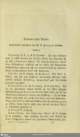 Sachsens wüste Marken (Schluß) : Alphabetisch verzeichnet