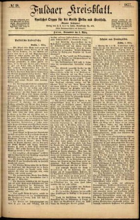 Erste Ausgabe vom Samstag, den 03. März 1877.