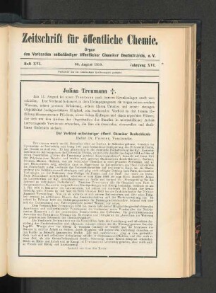 Heft XVI. 30. August 1909. Jahrgang XV.