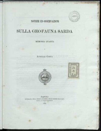 Mem. 4: Notizie Ed Osservazioni Sulla Geo-Fauna Sarda. Mem. 4