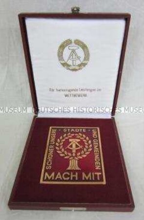 Auszeichnung zum Mach-Mit-Wettbewerb zum 40. Jahrestag der DDR, in Etui
