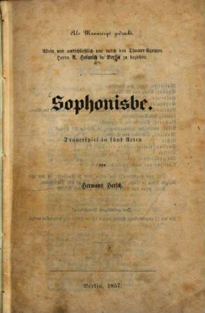 Sophonisbe : Trauerspiel in 5 Acten
