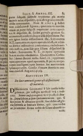 Articulus IV. De Sacramenti generali definitione & natura.