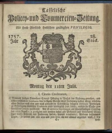 28. Stueck, Montag den 11ten Julii 1757