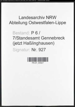 Sterberegister Standesamt Gennebreck