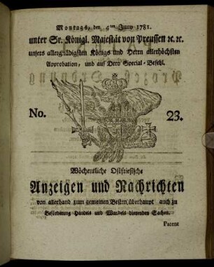 No. 23. Montags, den 4ten Juny 1781.
