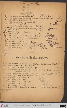 D. Aquarelle u. Handzeichnungen (Nr. 204 - 243)