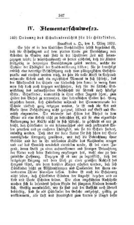 Ordnung des Schulunterrichts für die Hütekinder : [IV. Elementarschulwesen]