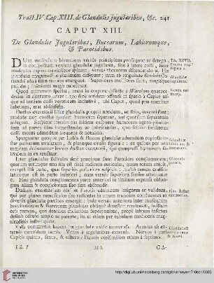Caput XIII: De Glandulis Jugularibus, Buccarum, Labiorumque, et Parotidibus