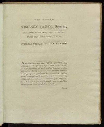 Viro Illustri Josepho Banks, Baroneto ...