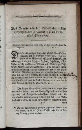 Das Neueste von den asphaltischen kalten Schwefelquellen zu Nendorf in der Grafschaft Schaumburg.