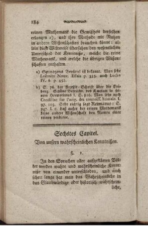 Sechstes Capitel. Von unsern wahrscheinlichen Kenntnißen