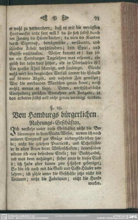 §. 29. Von Hamburgs bürgerlichen Nahrungs-Geschäften