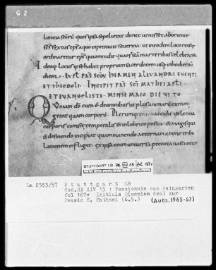 Passionale de Tempore — Initiale Q(uoniam deo), Folio 167verso