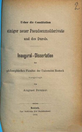 Ueber die Constitution einiger neuer Pseudocumolderivate und des Durols : Inaug.-Diss.