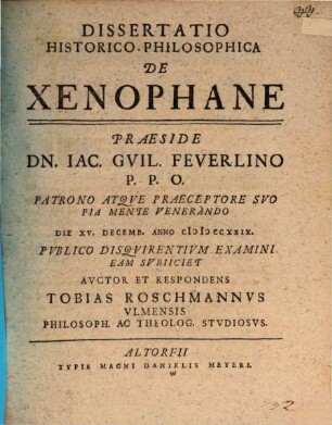 Diss. hist. philos. de Xenophane