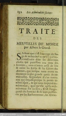 Traite' Des Merveilles Du Monde par Albert le Grand