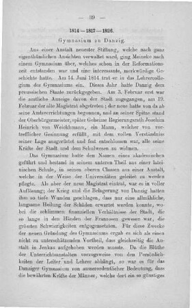 1814 - 1817 - 1826. Gymnasium zu Danzig
