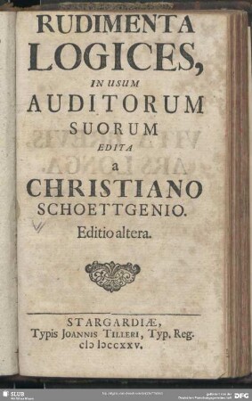 Rudimenta Logices : In Usum Auditorium Suorum