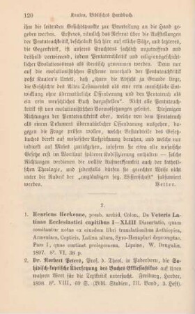 120-123 [Rezension] Herkenne, Heinrich, De veteris Latinae Ecclesiatici captitibus I - XLIII