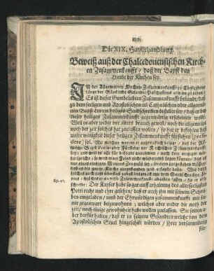 Die XIX. Haubthandlung. Beweiß auß der Chalcedonischen Kirchen Zusammenkunfft ...