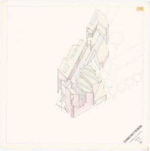 Platzbebauung mit Wohnungen, Gewerbe und sozialen Einrichtungen am Viktoria-Luise-Platz, Berlin-Schöneberg Schinkelwettbewerb 1980: Gemeindehaus und Jugendtreff, Isometrie 1:200
