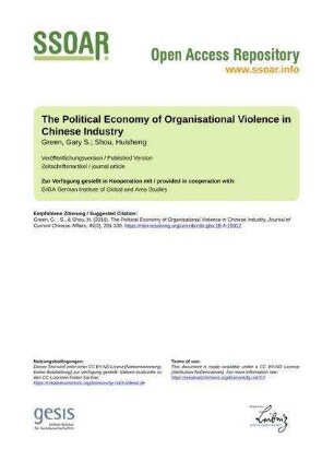The Political Economy of Organisational Violence in Chinese Industry