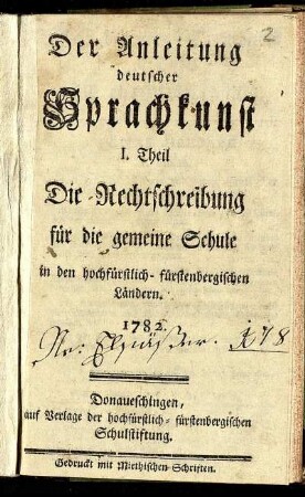 I. Theil: Der Anleitung deutscher Sprachkunst I. Theil.