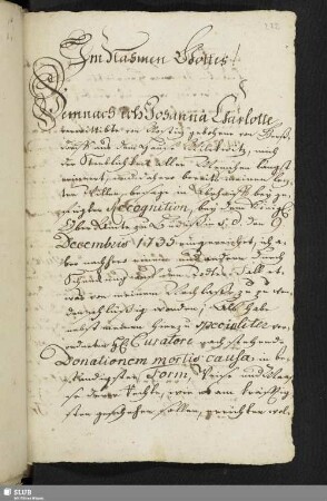 Im Nahmen Gottes! [Letzter Wille der Johanna Charlotte verwitwete von Nostitz, geborene von Gerßdorff, 1735]