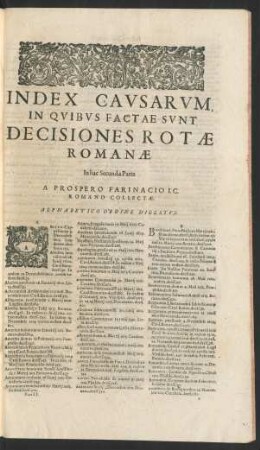 Index Causarum In Quibus Factae Sunt, Decisiones Rotae Romanae