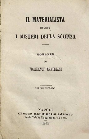 Il materialista ovvero i misteri della scienza : romanzo, 2