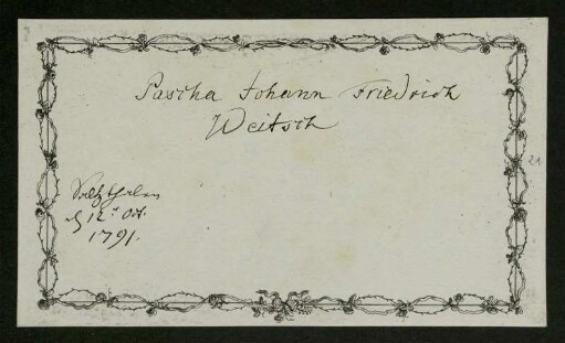Pascha Johann Friedrich Weitsch, Salzdahlum, 12.10.1791