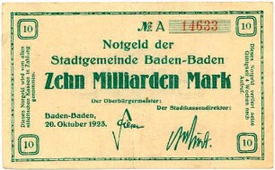 Geldschein / Notgeld, 10 Milliarden Mark, 20.10.1923