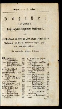 Register des gesammten kaiserlichen königlichen Hofstaats, und verschiedener andern in Erblanden befindlichen Instanzien, Kollegien, Versammlungen, geistl. und weltlicher Würden