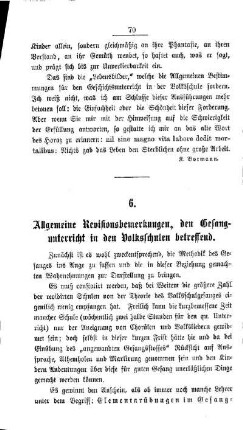 Allgemeine Revisionsbemerkungen, den Gesangunterricht in den Volksschulen betreffend