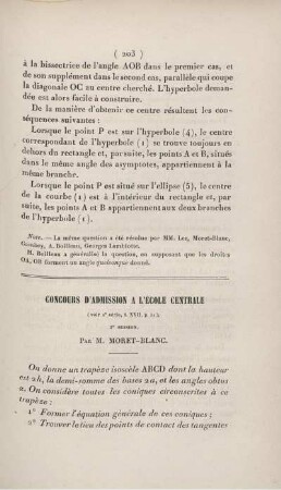 Concours d'admission a l'Ècole Centrale.