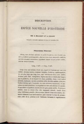 Description D'une Espece Nouvelle D' Histeride
