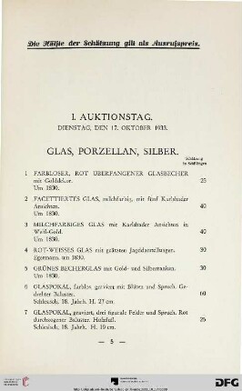 Glas, Porzellan, Silber (Nr. 1-52)